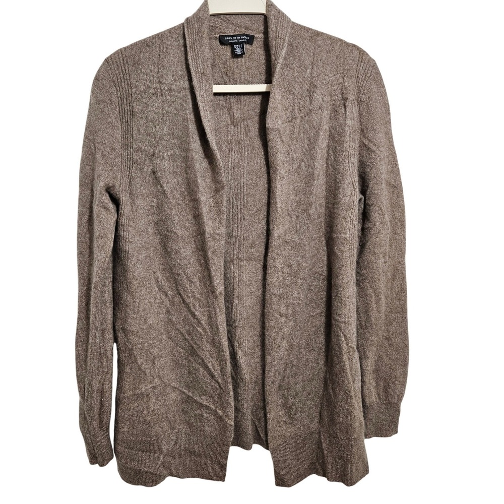 Saks Fifth Avenue 100% Cashmere Cardigan Sweater Womens Shawl Collar Brown M